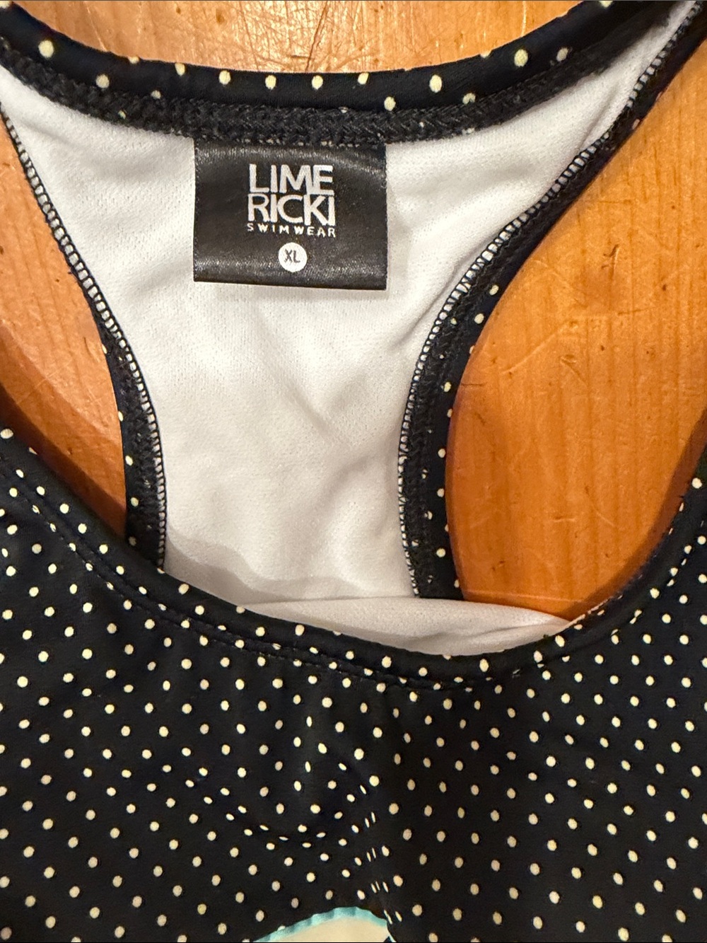 2 piece Lime Ricki tankini swimsuit cream top black polka dots ruffled skirt L - Picture 3 of 14